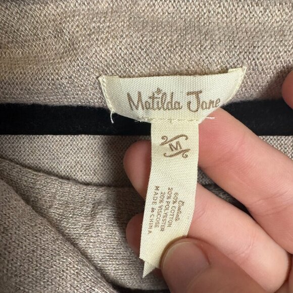 Matilda Jane Come On Over Fringe Wrap Drape Sweater Size Medium Beige M8 - Picture 8 of 11